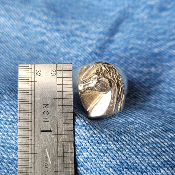 Large Horse Head Sterling Silver Ring, Size: 10.5 - Picture 2 of 5